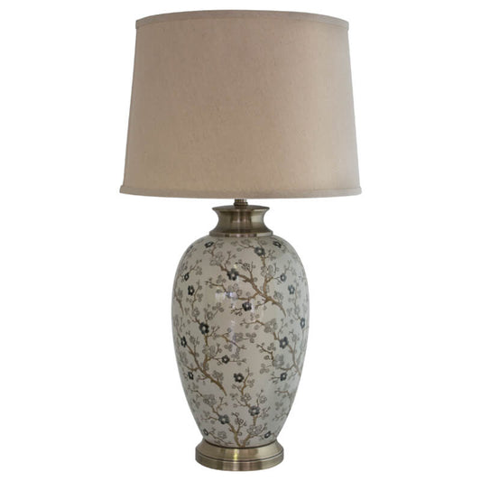 Table Lamp and Shade - Blossom Branch Ceramic Jar Lamp