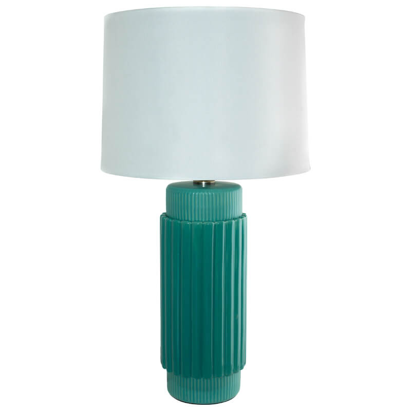 Green Vase Lamp in Ceramic and White Fabric Shade, Lighting