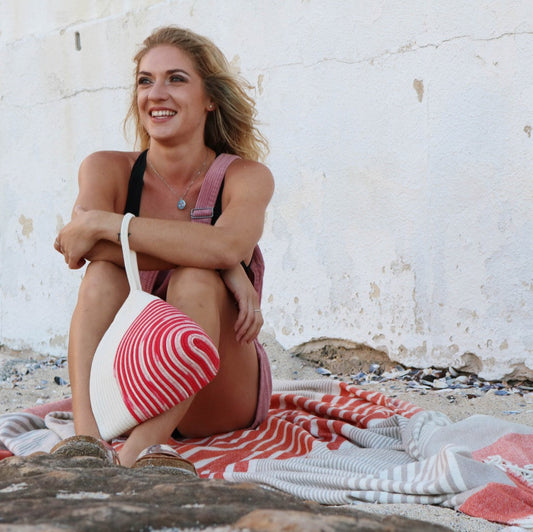 Handle Clutch Bag Ikat Coral