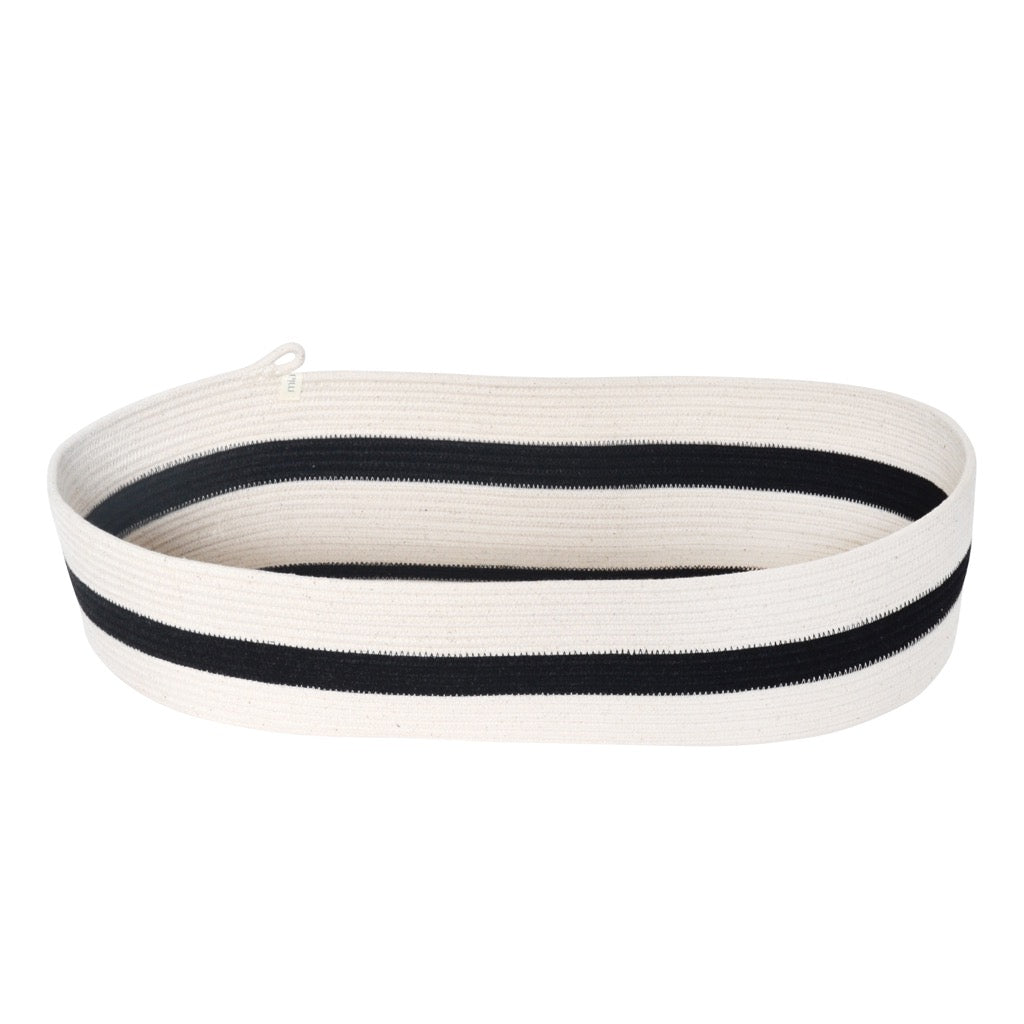 Oval Basket - Ivory & Black Stripes