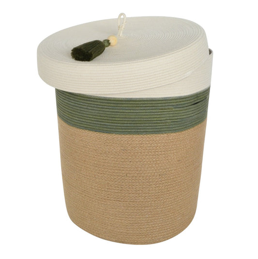 Lidded Laundry Basket - Olive Jute Jungle
