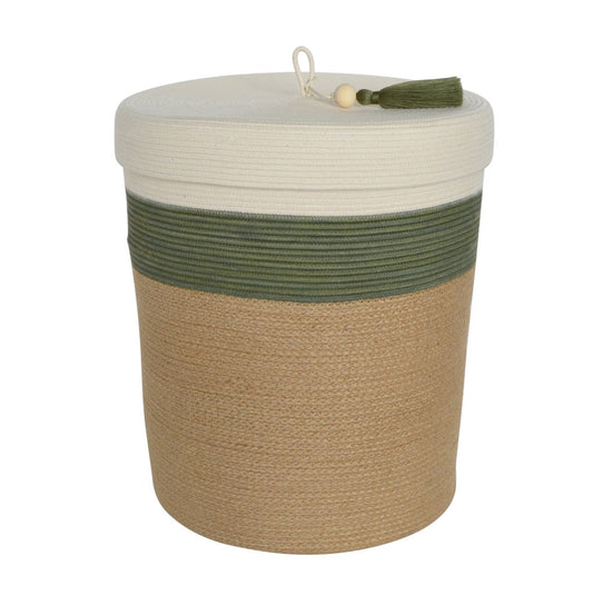 Lidded Laundry Basket - Olive Jute Jungle
