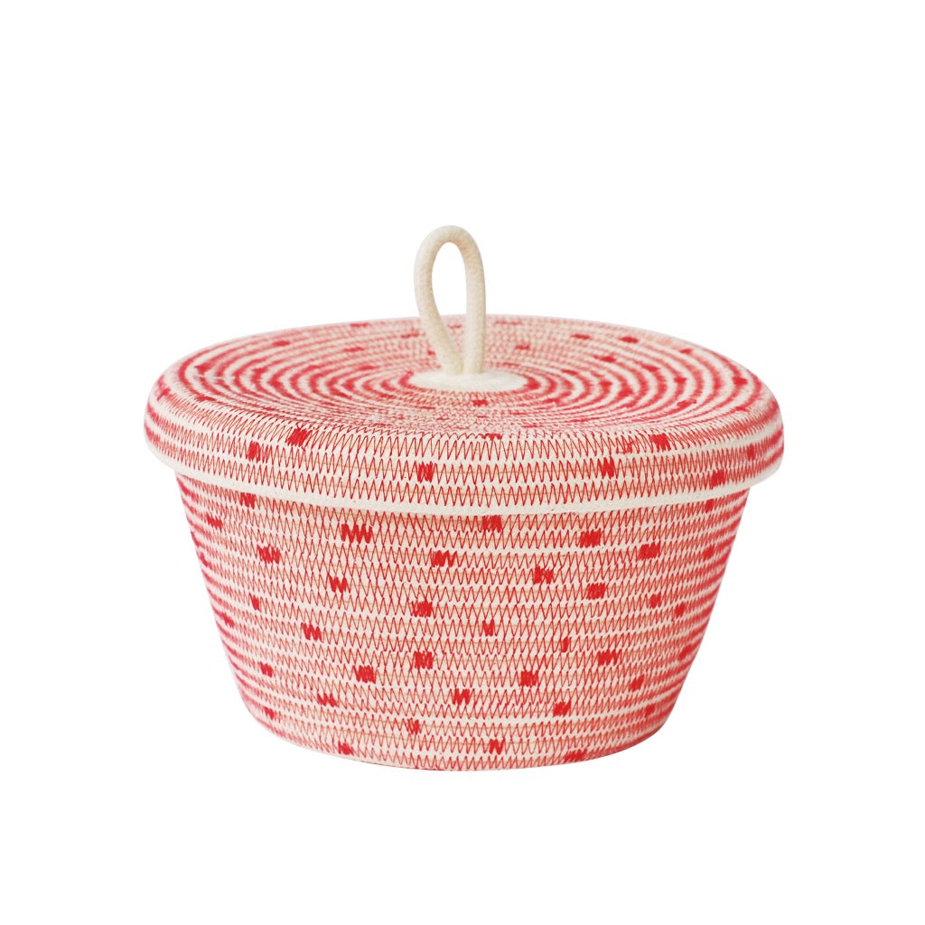 Lidded Bowl Basket - Stitched Polka Dot