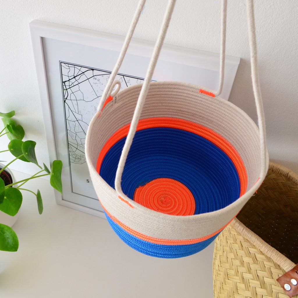 Hanging Planter - Ocean Blue & Neon Orange