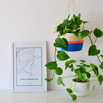 Hanging Planter - Ocean Blue & Neon Orange