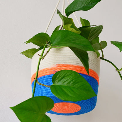 Hanging Planter - Ocean Blue & Neon Orange