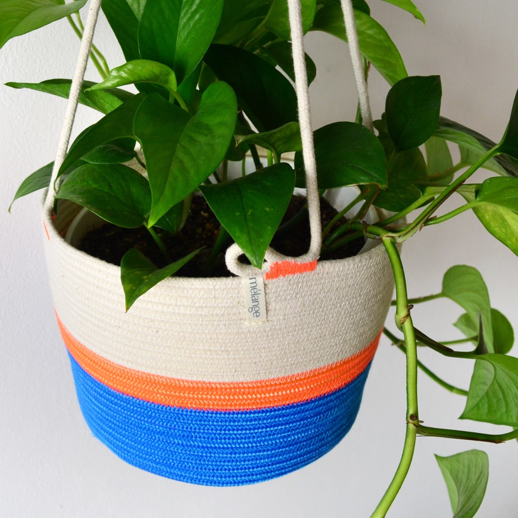 Hanging Planter - Ocean Blue & Neon Orange