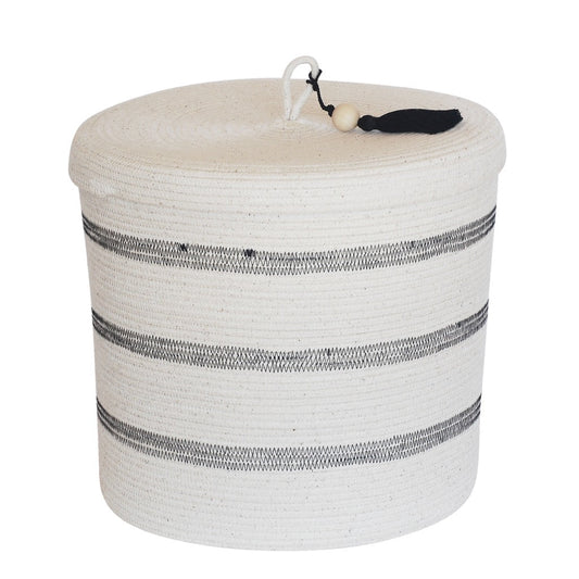 Lidded Cylinder Basket - Stitched Striped