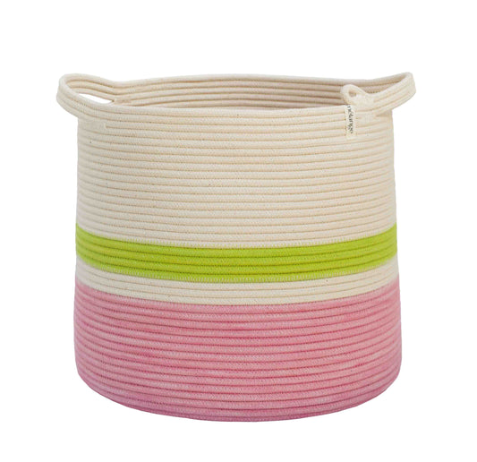 Conical Basket - Strawberry Pink & Pistachio Green Block & Striped
