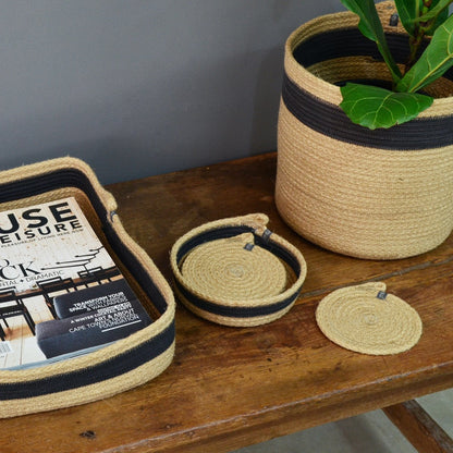 Table Basket & Coasters - Jute & Charcoal