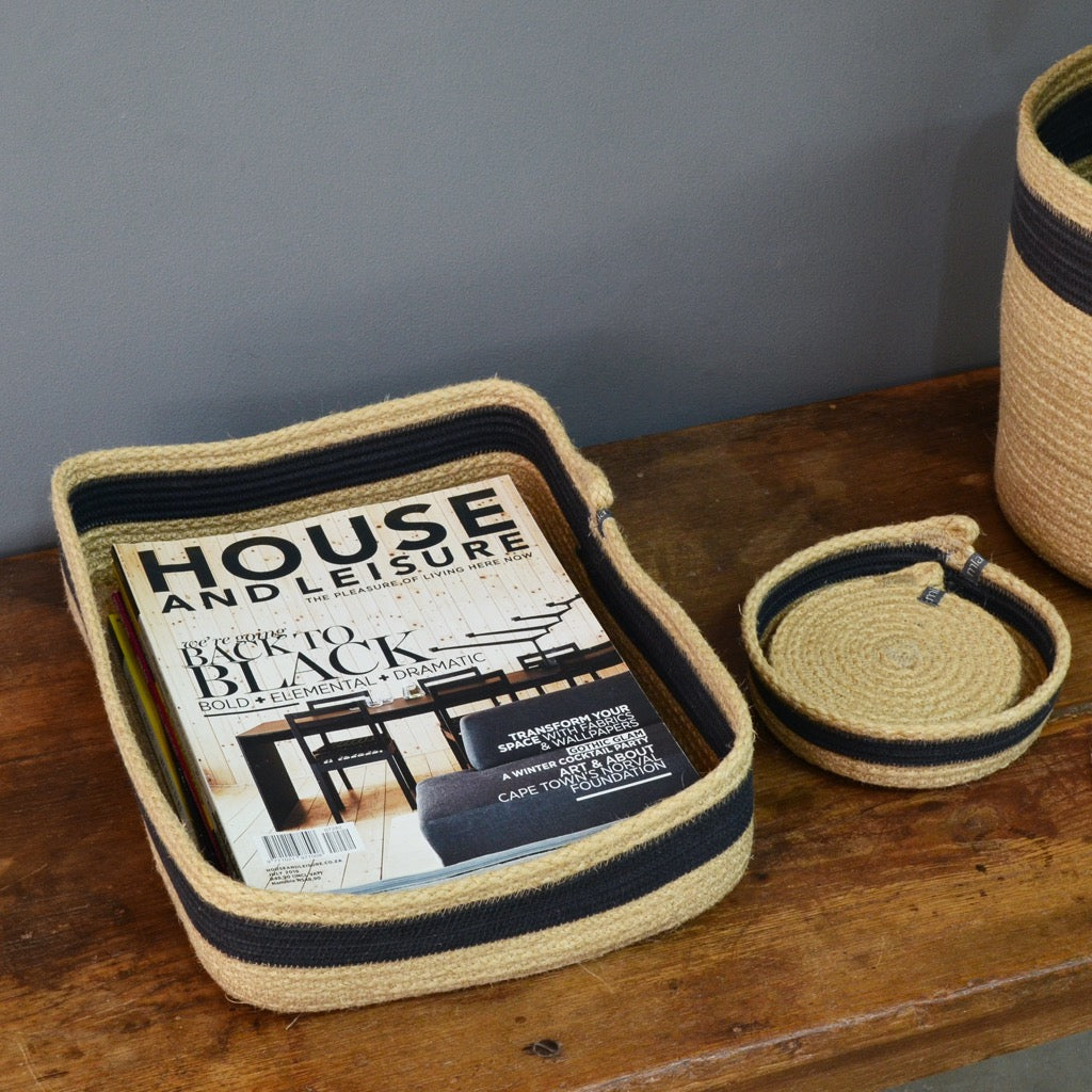 Table Basket & Coasters - Jute & Charcoal