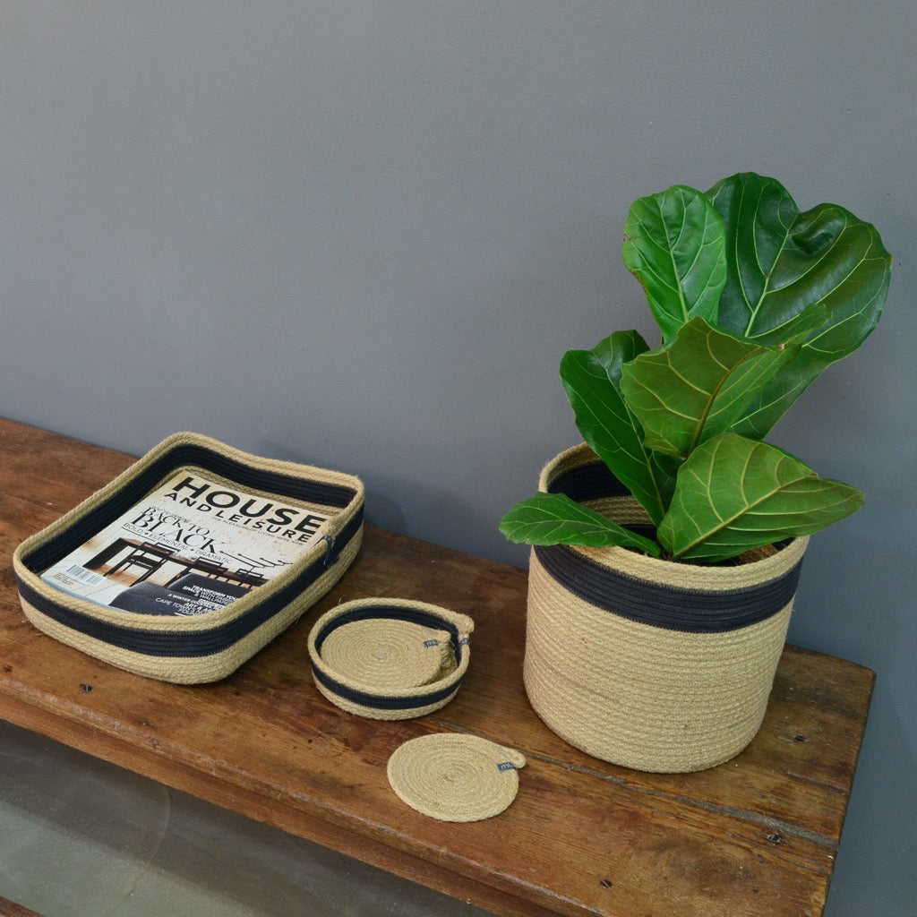 Table Basket & Coasters - Jute & Charcoal