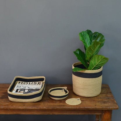 Table Basket & Coasters - Jute & Charcoal