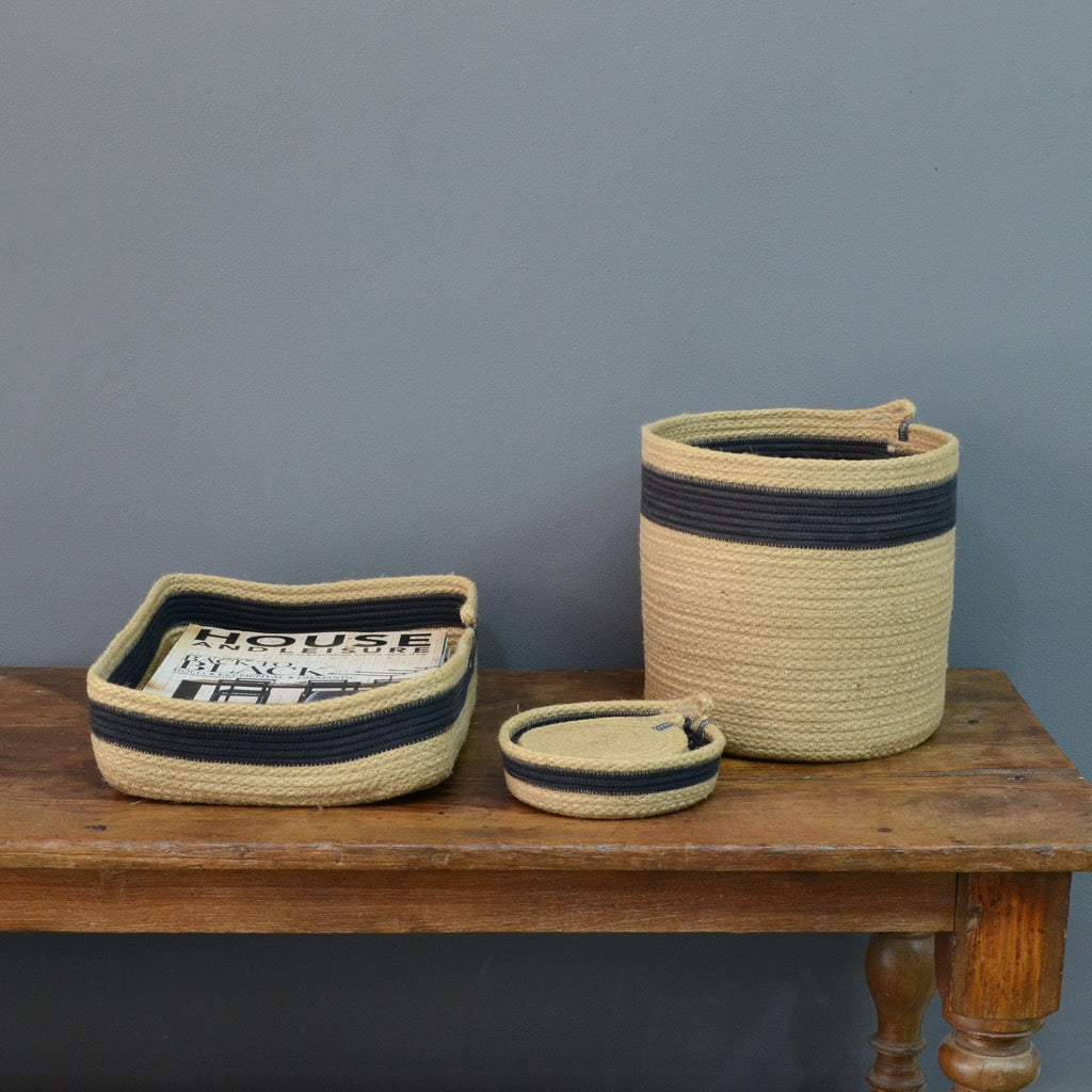 Table Basket & Coasters - Jute & Charcoal