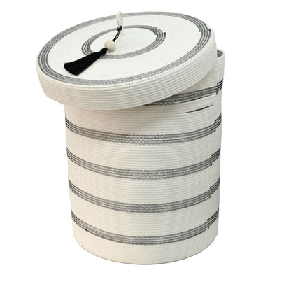 Lidded Laundry Basket - Stitched Striped (assorted colours)