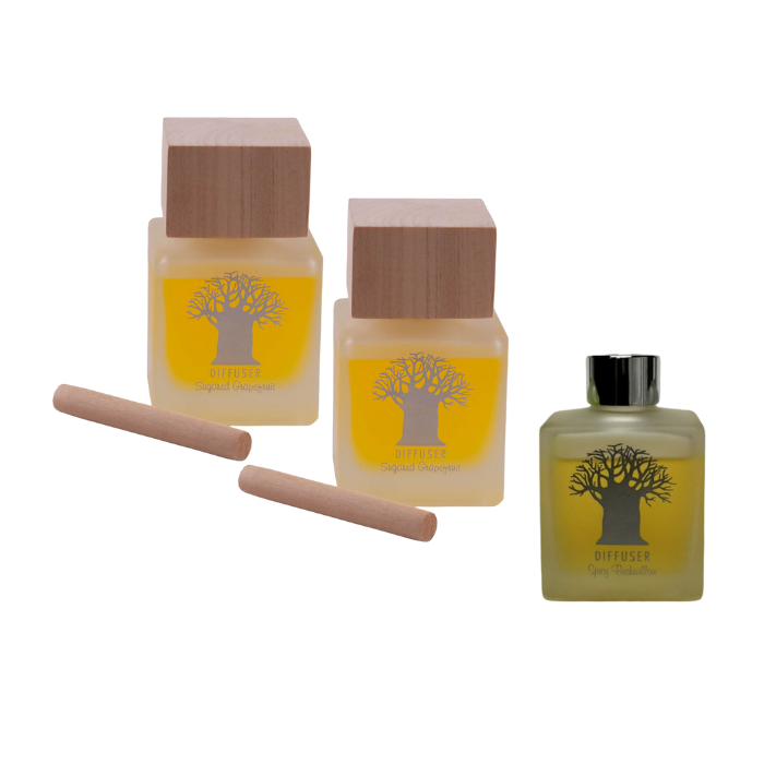Bundle Deal - Fragrance Diffuser with a Wooden Top - Sugared Grapefruit - Mockana. Two Diffusers plus one refill for free