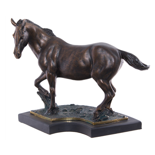 Brown Horse Sculpture on a Plinth - Decor Ornament, Animal Figurine