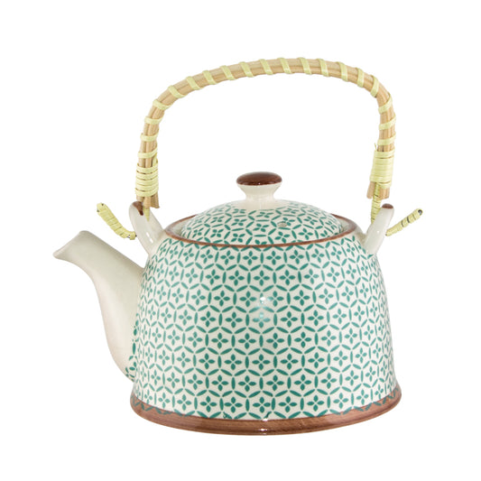 Ceramic Teapot with Infuser and Green Patterns (750 ml)