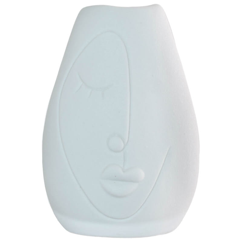 Ceramic White Vase with Abstract Face, Decorative Vase