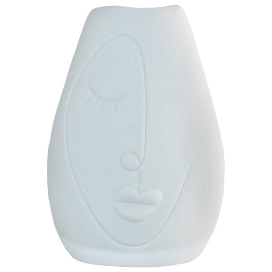 Ceramic White Vase with Abstract Face, Decorative Vase