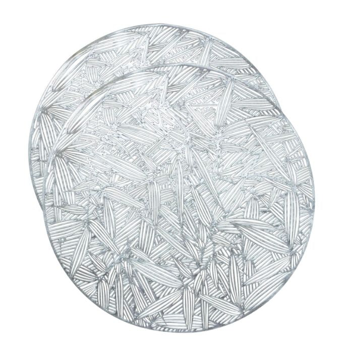 Placemat - Silver and Round (38cm), Place Mats, Table Mats, Set of 2, Washable, Round Placemats, Durable Waterproof Non-slip Charger Plates for Dinner Table, Kitchen, Cafe, Restaurant
