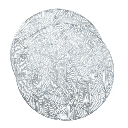 Placemat - Silver and Round (38cm), Place Mats, Table Mats, Set of 2, Washable, Round Placemats, Durable Waterproof Non-slip Charger Plates for Dinner Table, Kitchen, Cafe, Restaurant