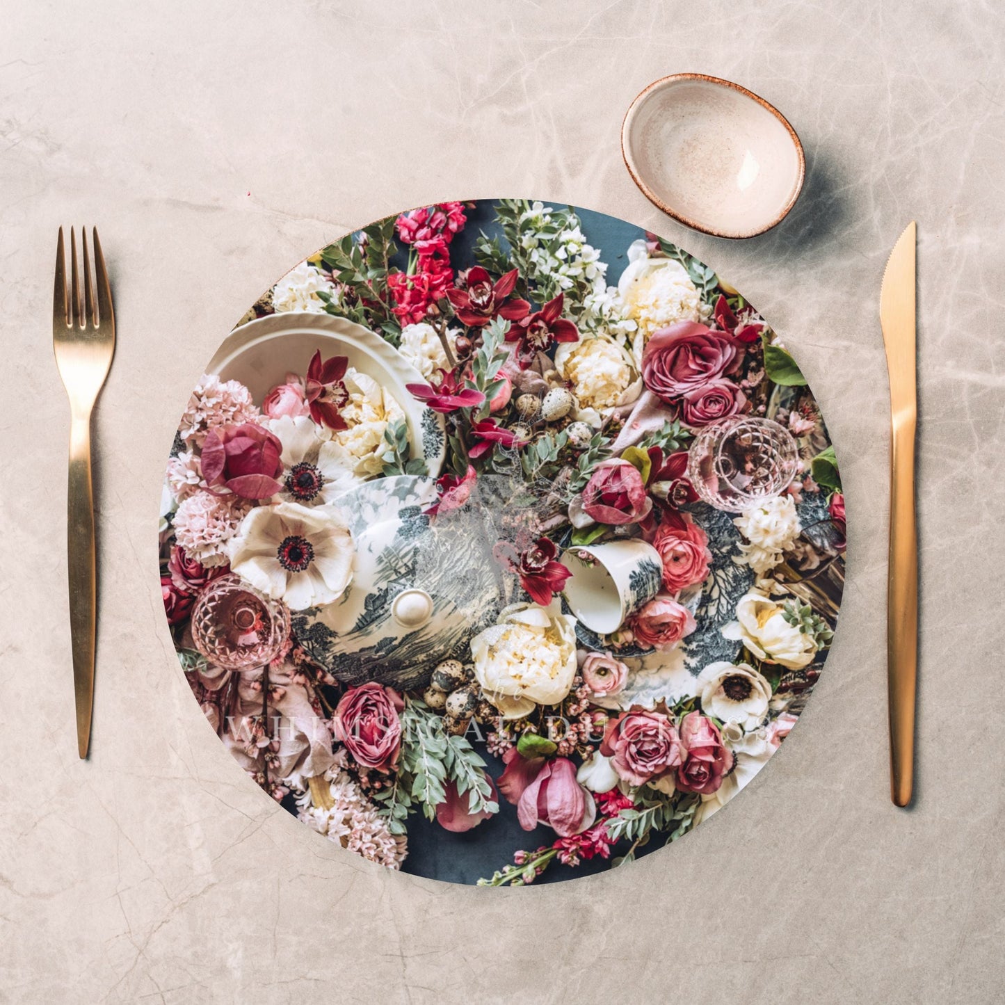 Rose Gold And Dutch Felt on Vinyl Round Placemats
