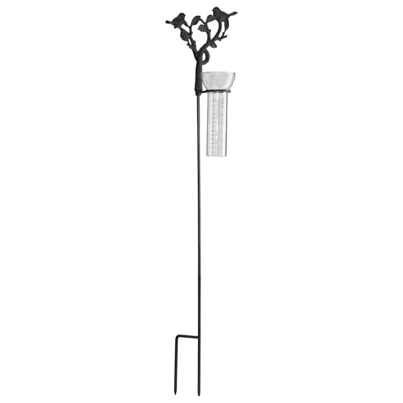 Rain Gauge - Birds in a Tree (100cm) (Wrought Iron and Glass)