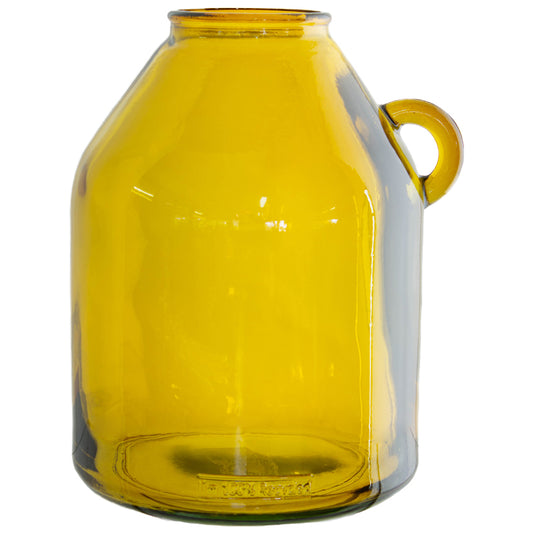 Glass Vase, Yellow with a Handle - 26 cm Tall, Decorative Vase, Recycled Glass Vase