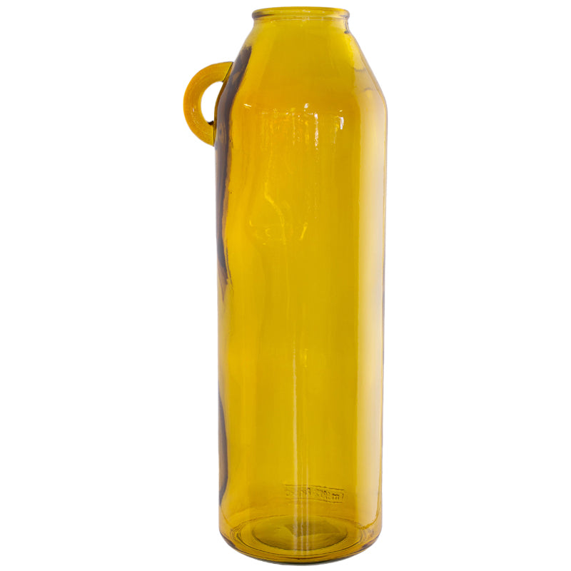 Glass Vase, Yellow with a Handle, Decorative Vase, Recycled Glass Vase