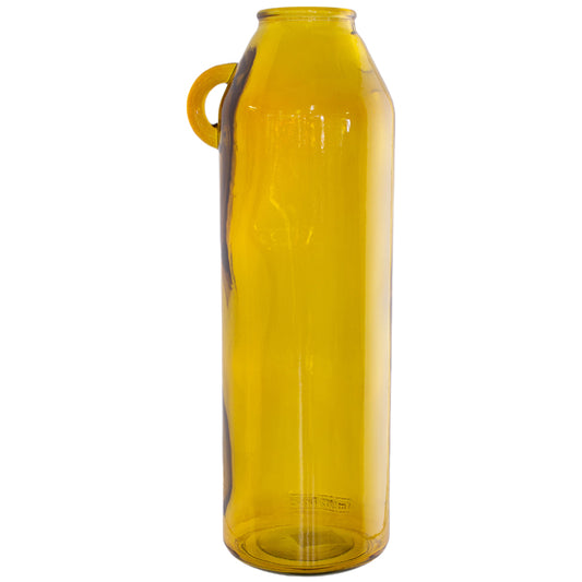 Glass Vase, Yellow with a Handle, Decorative Vase, Recycled Glass Vase
