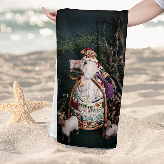 Santa Clause Is Coming To Town Christmas Beach Towel