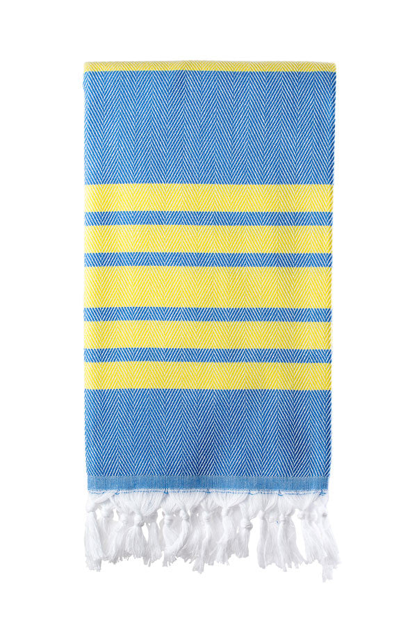 Herringbone Royal Blue & Yellow Turkish Towel