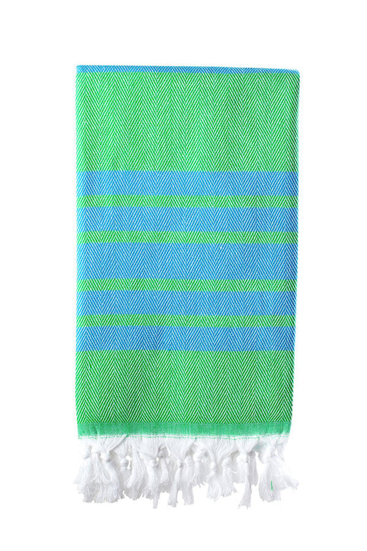 Herringbone Green & Blue Turkish Towel