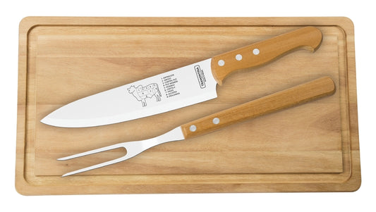 Braai or Barbecue Set - 3 Piece (Knife, Fork, Cutting Board) by Tramontina