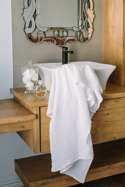 Waffle Weave White Turkish Towel