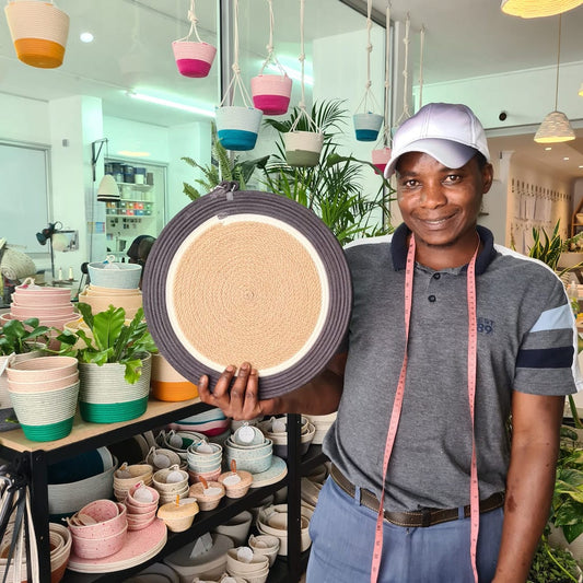 Placemats 32cm - Charcoal Jute Jungle A (set of 4) - SALE