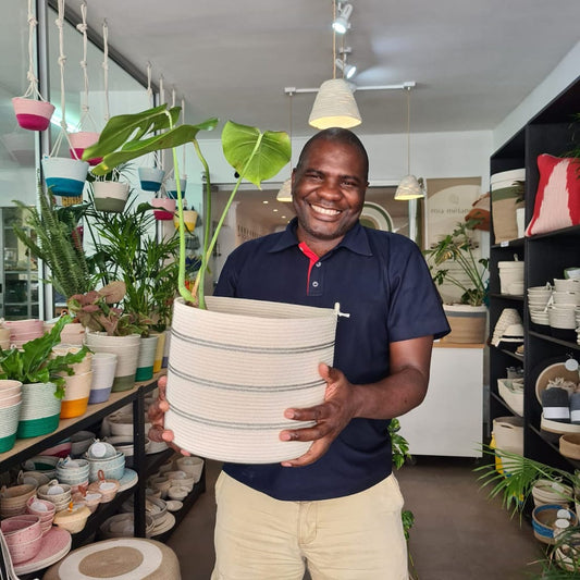 Cylinder Basket XL - Stitched Striped - SALE