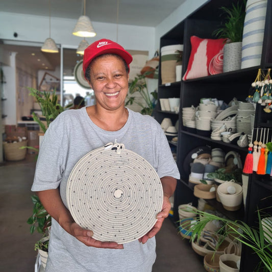 Placemats 32cm - Stitched Polka-Dot Black (set of 6) - SALE