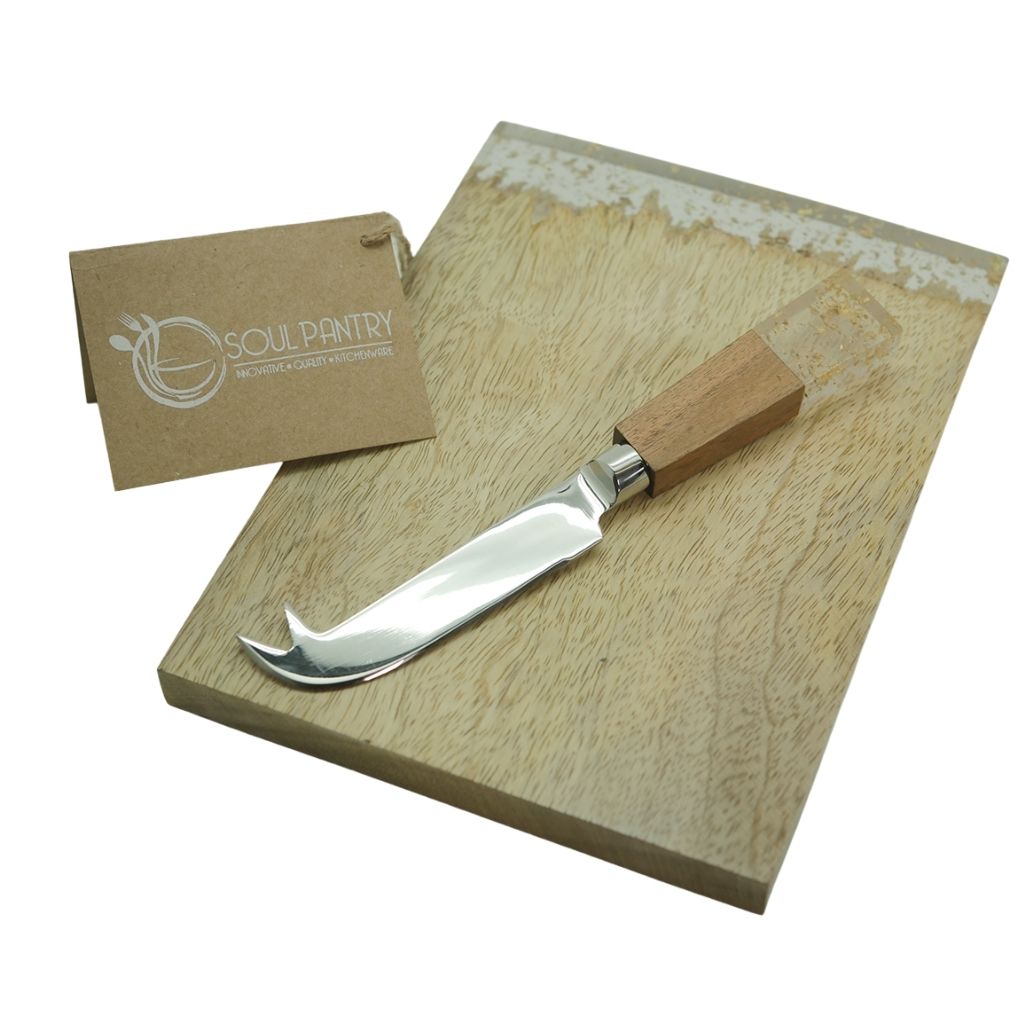 Wooden Cheese Board and Knife Set with Resin Detail