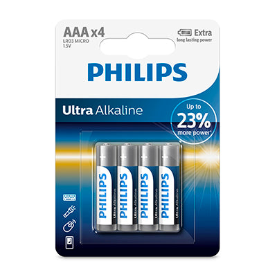 Philips Ultra Alkaline AAA Batteries 1.5V 4 Pack- AV378