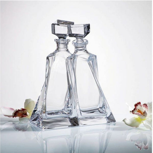 Lovers Decanter Set, Two Decanters, Bohemian Lead-Free Crystal Glass Whiskey or Brandy Carafes with Glass Stoppers