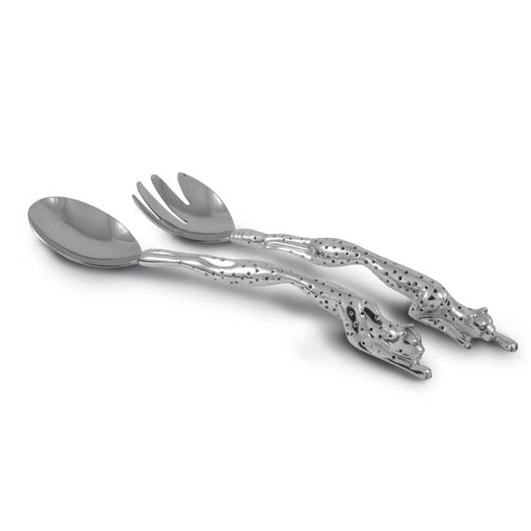 Cheetah Salad Servers by Diana Carmichael - Pewter Handle - Large (26.5 cm)