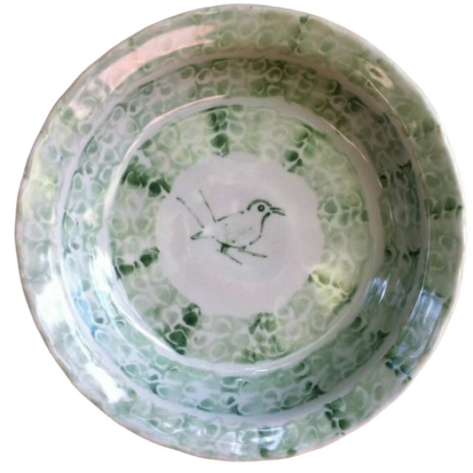 Esra Bosch - Deep Large Round Ceramic Bowl (Green Bird)
