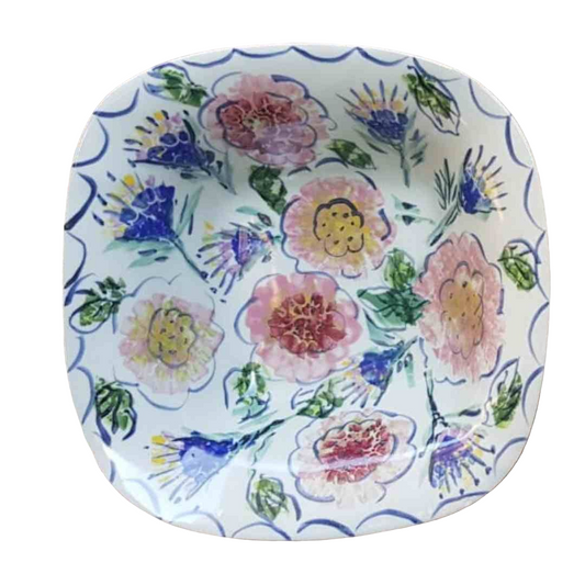 Esra Bosch - Large Bowl (Pink Flowers & Blue Pincushions)