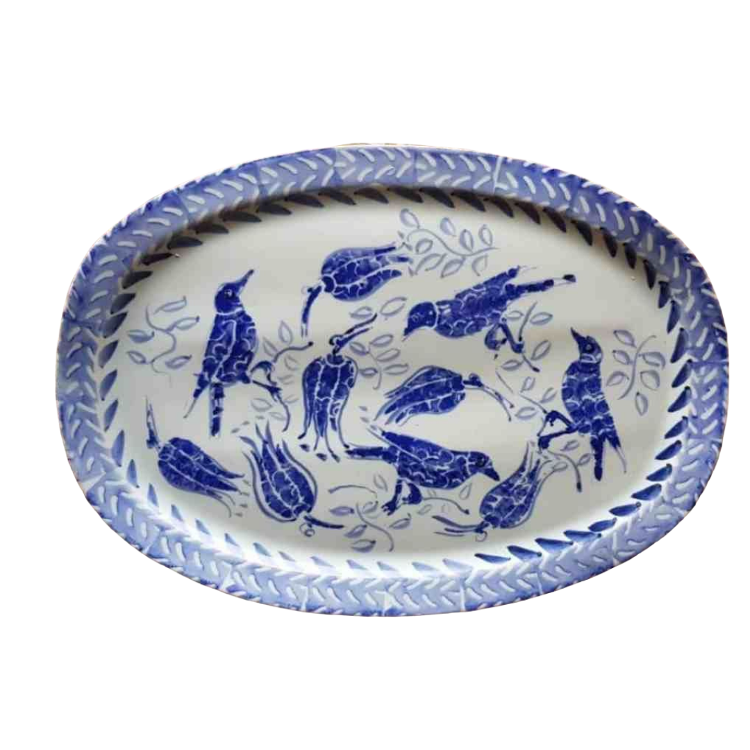 Esra Bosch - Large Oval Dish (Blue Birds)