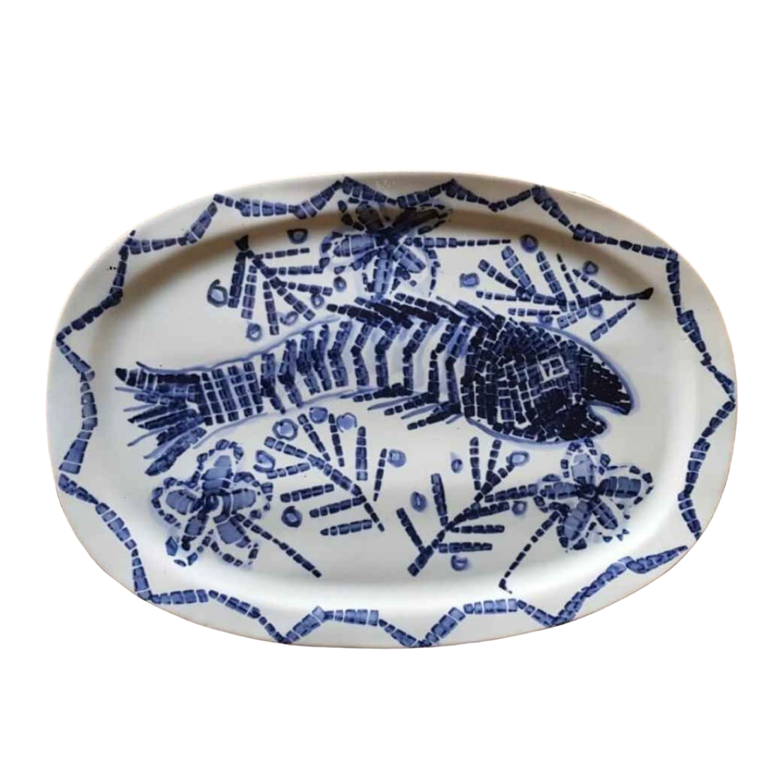 Esra Bosch - Large Oval Dish (Blue Fish)