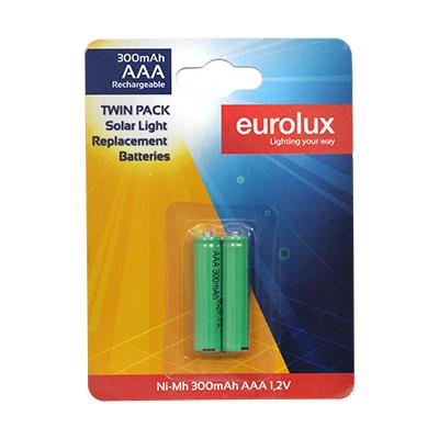 Eurolux - Rechargeables AAA Battery for Solar Light NiMH 1.2V 300mAh (Twin Pack) 