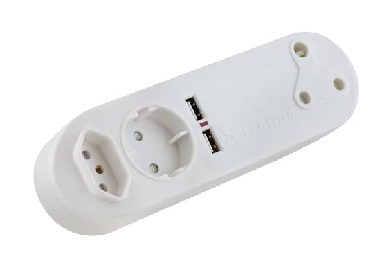 Eurolux - 1X FLAT + 1X SCHUKO 16A + 2 USB + 1X 3PIN 16A Adaptor