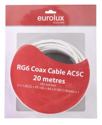 Eurolux - Coax Cable AC5C White 20m OD6.8mm RG6
